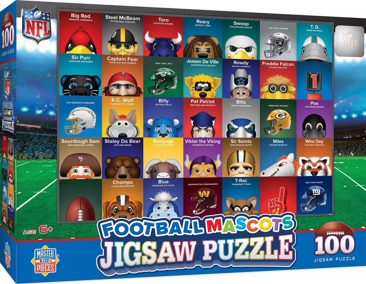 MasterPieces 100 Piece Sports Puzzle for Kids - NFL Mascots 100pc Puzzle - 14"x19"